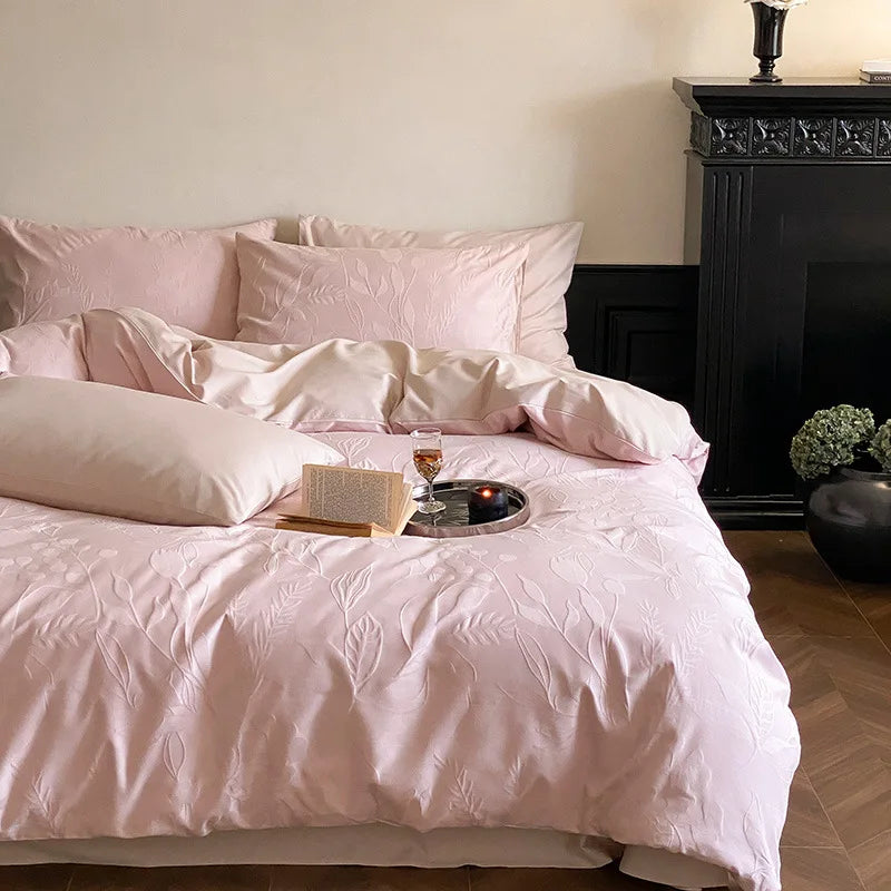 Cyflymder  Premium 100S Pure Cotton Jacquard Bedding Sets Luxury Skin Friendly Smooth Quilt Cover Kit Bed Linens for Adults and Children