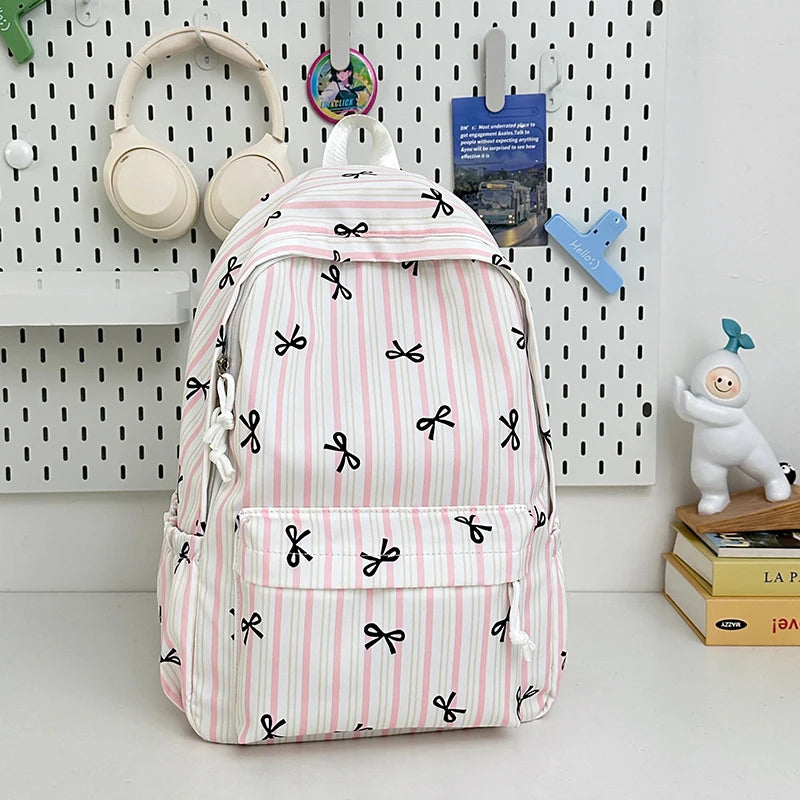 Cyflymder  High-capacity Women Sweet Preppy Backpacks Japanese Y2k Aesthetic Fashion Students Backpack Kawaii Striped Bow Print Schoolbags