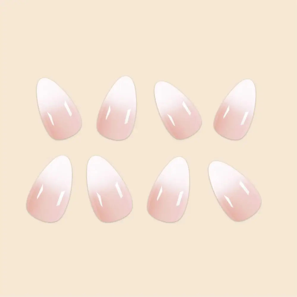 Cyflymder 24Pc Short Size French Oval White Gradient Minimalist style Women Full Coverage Wearable Fake Nails Set