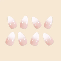 Cyflymder 24Pc Short Size French Oval White Gradient Minimalist style Women Full Coverage Wearable Fake Nails Set