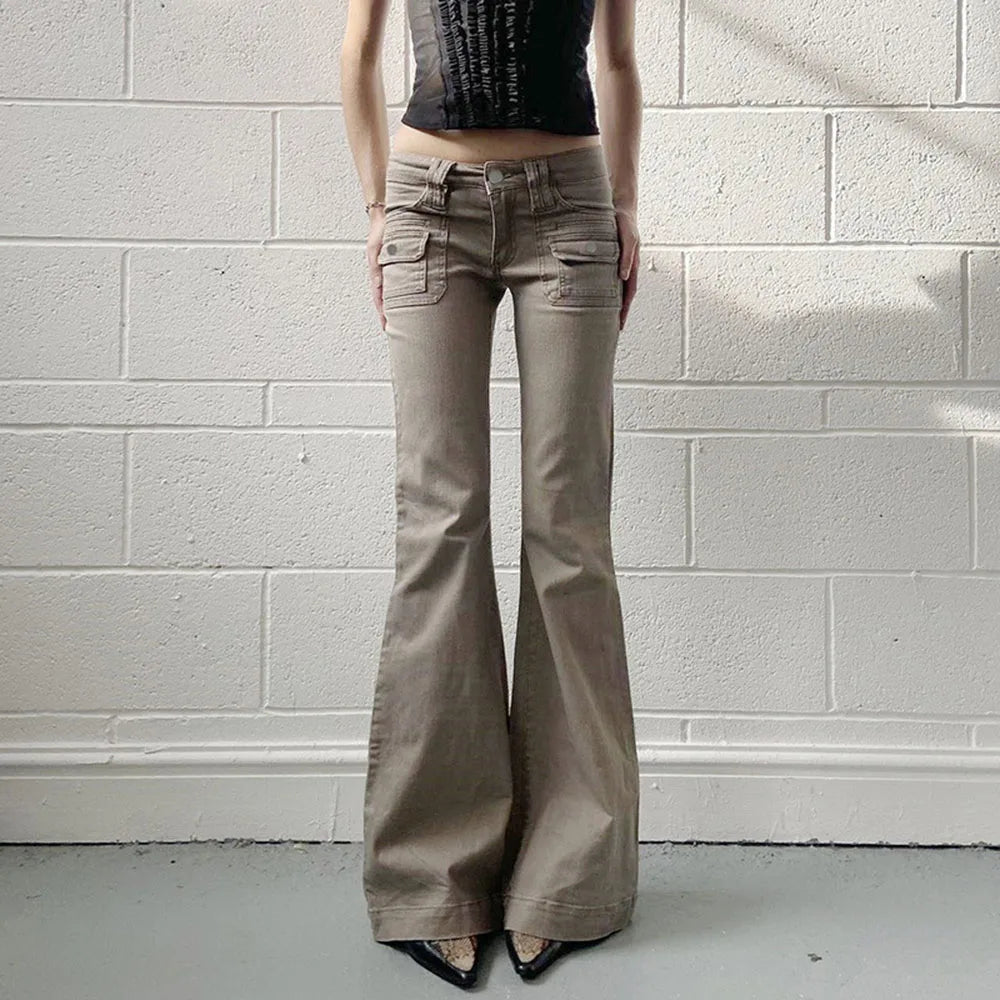 Cyflymder  Hot Selling New Khaki Women Jeans Fashion Vintage Dark Gray Long Pants Casual Style Straight Leg Denim Trousers For Women