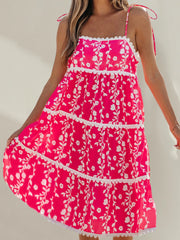 Cyflymder  Women s Boho Style Floral Print Sleeveless Mini Dress with Adjustable Spaghetti Straps and Flowy Beach Vibe