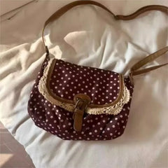 Cyflymder  Cute Dot Lace Underarm Bag Women New Vintage Canvas Handbag Harajuku Aesthetic Japanese Style Sweet Brown Shoulder Bags Ladies