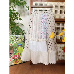 Cyflymder  Summer Bohemia Sweet Flower Print Skirts Women Trendy Chic Splice Simple Elastic Waist Splice Lace A-line Midi Skirt 288B