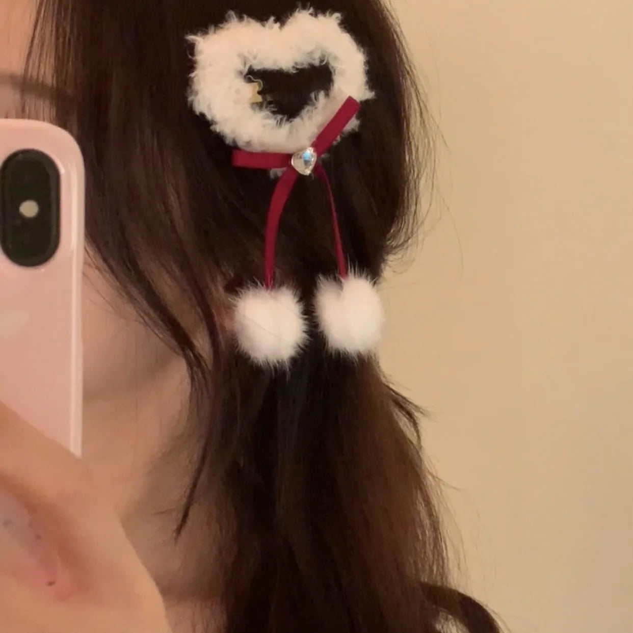 Cyflymder Korean Version of the Lovely Stars Love Plush Hair Clip Autumn Winter New Snowball Ribbon Barrettes Christmas Festive Barrettes