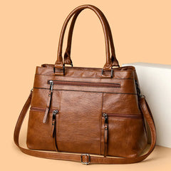 Cyflymder  Urban Simple Style Large Capacity Soft Leather Handbag Commuter Single Shoulder Crossbody Bag Quality Feel Tote Bag