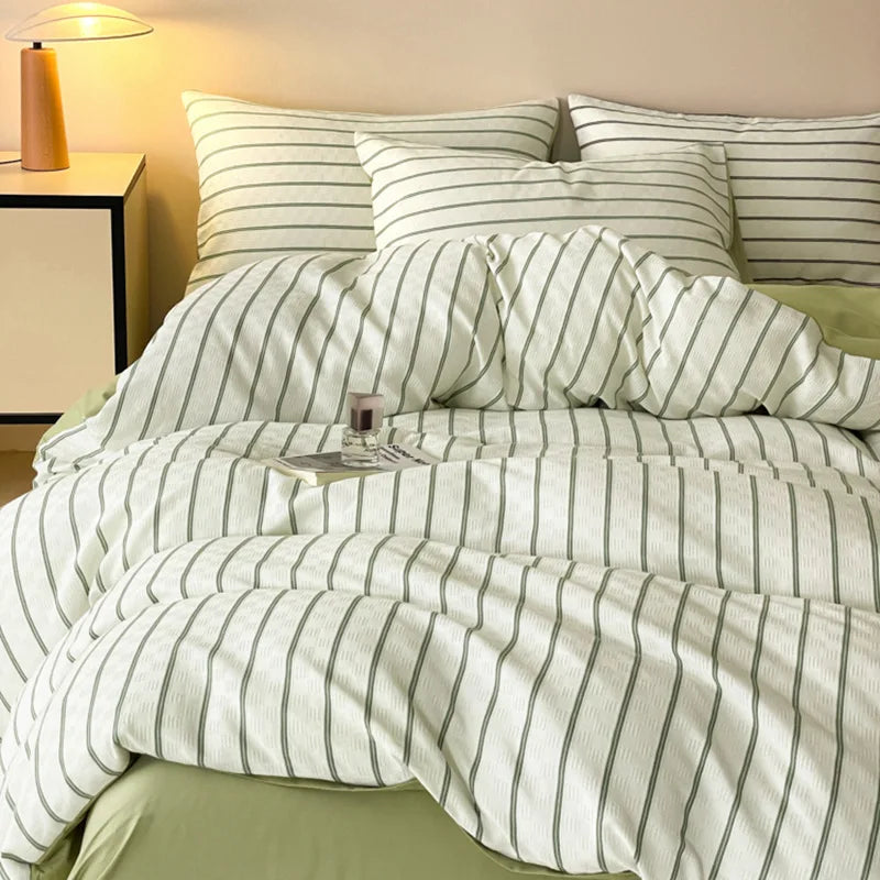 Cyflymder  60S Striped Pure Cotton Bedding Sets High-End Japanese Jacquard Quilt Cover Kit Skin-Friendly Home Textiles for Single Double