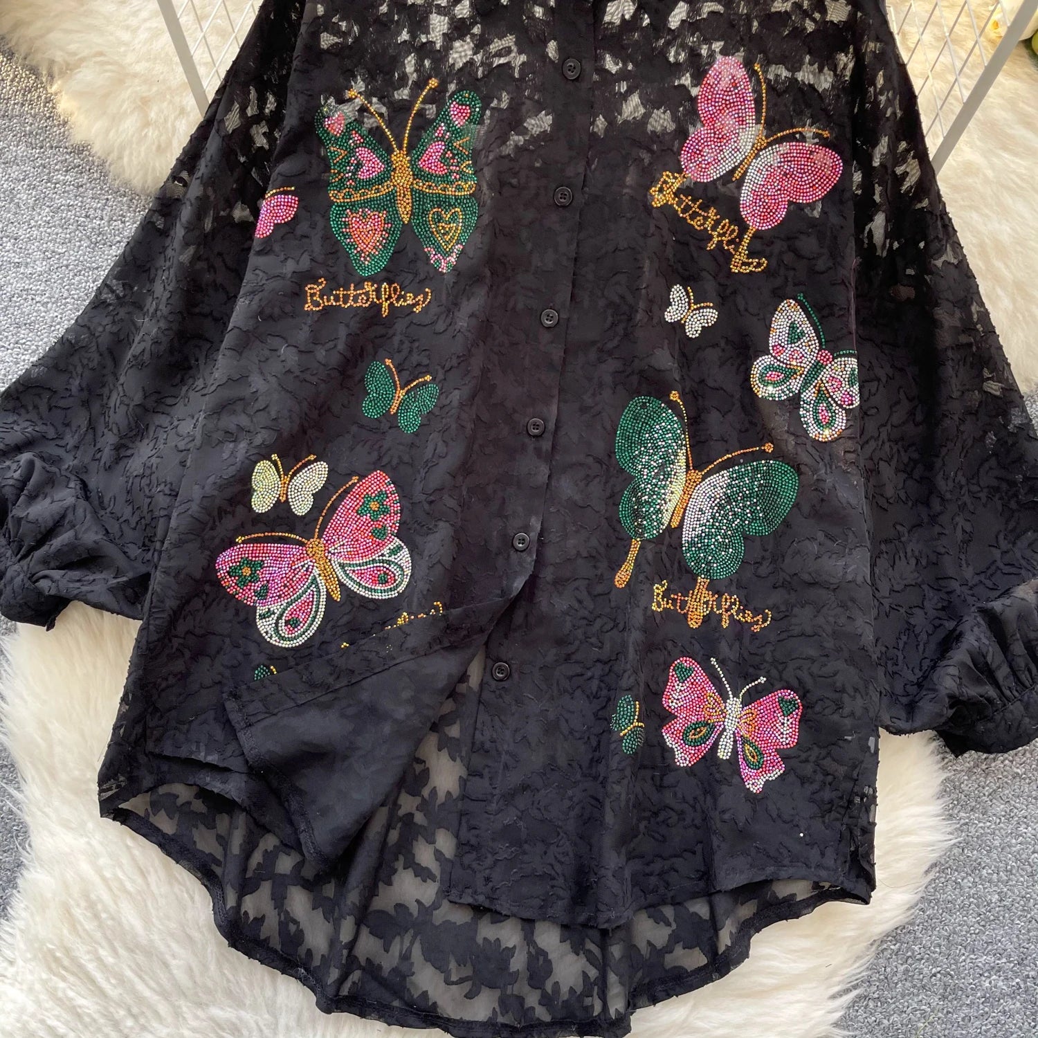 Cyflymder  Ele Vintage Bubble Sve irt Women's Loose Embroidered Me Top Spring Faionable Commute Sle Korean Version