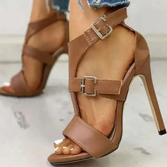 Cyflymder  Belt Buckle Peep Toe Sandals Stiletto Heel Women's Sandals Fashion Office Shoes