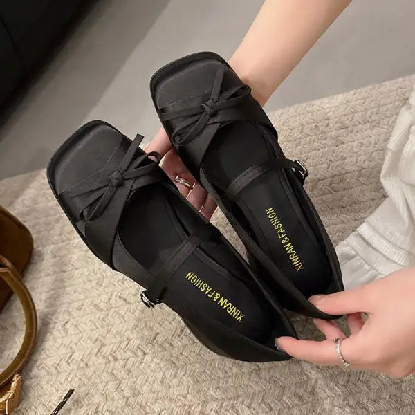 Cyflymder  Retro Women Shoes Beige High Heels 2025 Square Toe Chunky Sandals Footwear Mary Jane 12cm Latest Block Bow African 3cm Lolita