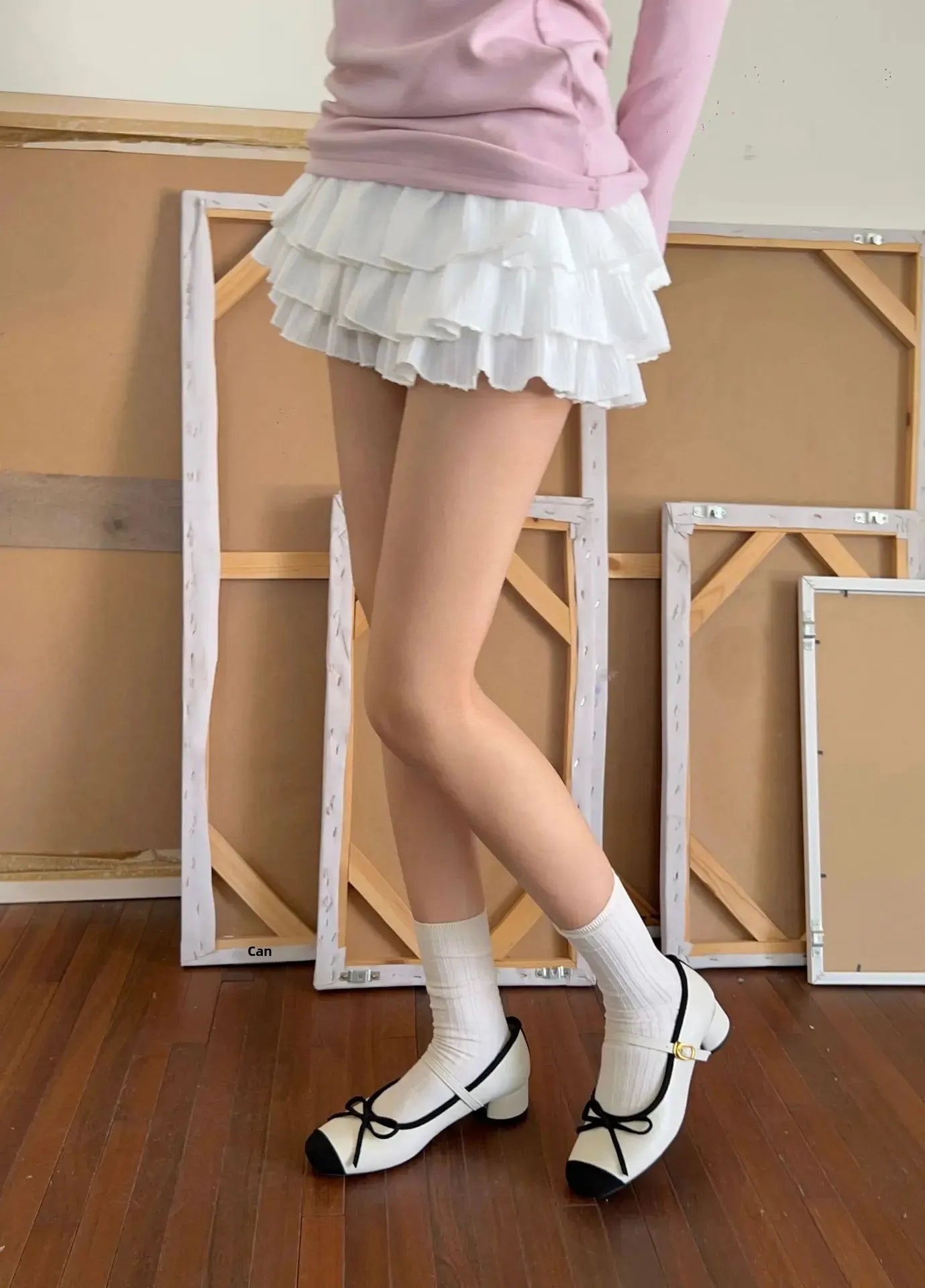 Cyflymder  Pink French Ballet Style Chunky Heel Single Shoes Women Summer Outdoor Wear New Mary Janes Shoe Butterfly Knot Microfiber Upgrad