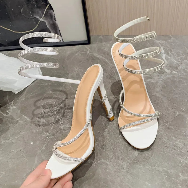 Cyflymder  Summer Luxury Crystal Snake Coiled Women Sandals Sexy Narrow band Thin High heels Wedding Party Female Gladiator Shoes
