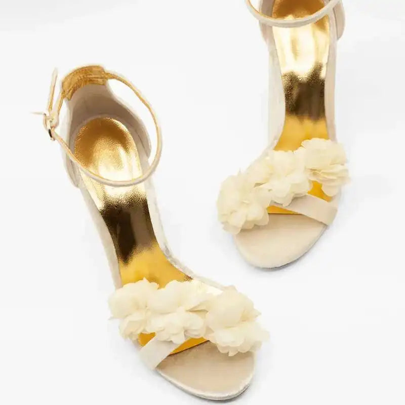 Cyflymder  New Floral Sandals High Heels Shoes Women Wedding Party Shoes