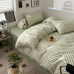 Cyflymder  100% Cotton Bedding Sets with Geometric Pattern Printing Super Soft Durable Bedclothes for Adults Quilt Kit for Home Schools