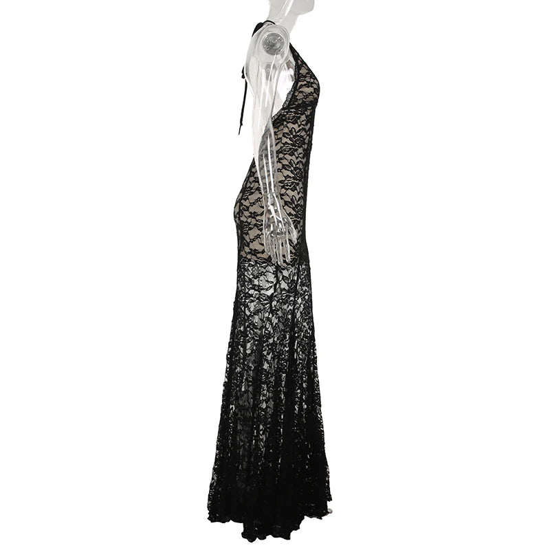 Cyflymder  Holiday Hollow Out Lace Trumpet Dress Beach Style Backless Deep V-Neck Sleeveless Maxi Dresses For Women 2025 Summer
