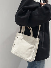 Cyflymder  Casual Canvas Shoulder Bag Women's  Messenger Bag Commuter Fashion Handbag Soft Foldable Pure Color Vertical Square Bag
