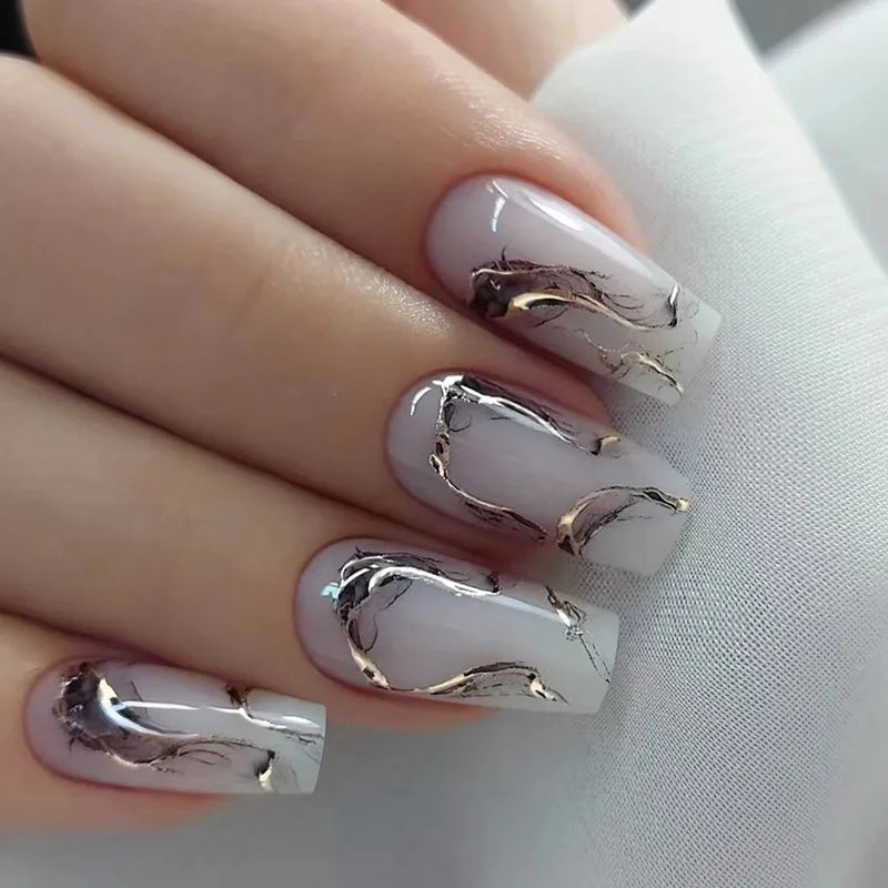 Cyflymder  24Pcs Fake Nails Press On Supplies False Charms Tips For ABS Nail Art And Decorations Manicure Extension Contains Jelly Gel