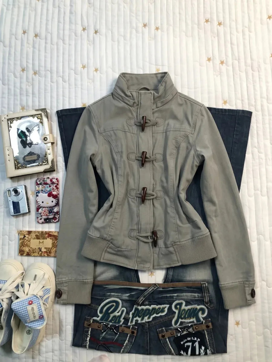 Cyflymder  Vintage Coat Slim Winter Y2k 2000s Hoodie Punk Goth Streetwear Aesthetic Harajuku Hoodies Woman Clothes Button Sweatshirt Casual