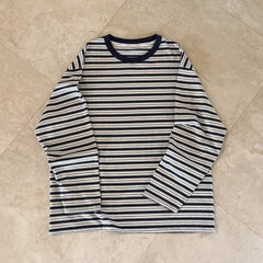 Cyflymder  Striped T-shirts Women O-Neck Long Sleeve Loose Navy Blue Tops Tee Bottoming Tshirts