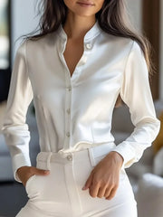 Cyflymder  Urban Female Solid Color Stand Collar Blouses Long Sleeves Buttoned Formal Business Shirts Tops Women's Clothing 2025 New