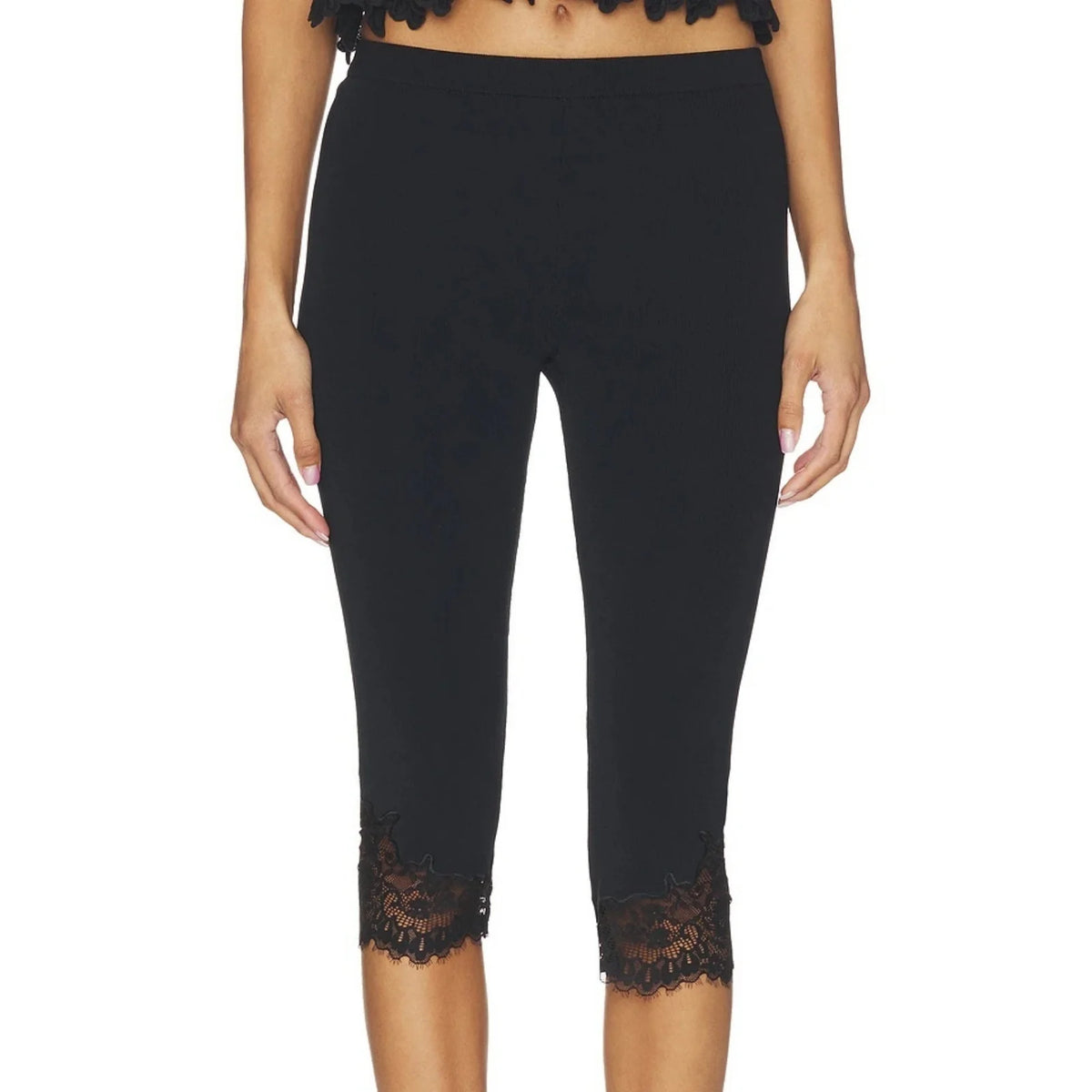 Cyflymder  y2k Capris Leggings Women Coquette Clothing Solid Color Lace Patchwork Elastic Waist Cropped Pants Club Streetwear