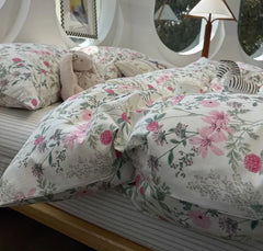 Cyflymder  Romantic sweet pink green flower bedding set,twin full queen king cute floral cotton home textile sheet pillow case quilt cover