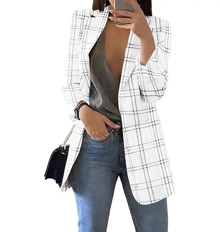 Cyflymder  Women's Faion Plaid Casual Suit Lapel Cardigan Jaet Slim Fit Long Sve Autumn Collection Ele Office Wear