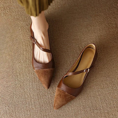 Cyflymder  Splicing Design~ Pointed Head Shallow Mouth Retro Single Shoes Women's New Flat Mary Jane Shoes Woman Shoes