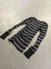 Cyflymder   Fashion T-shirt Slim Y2k Vintage Punk Goth Stripe Harajuku Crop Top Winter Streetwear Femme Sweet Long Sleeves Casual Tees 2000s