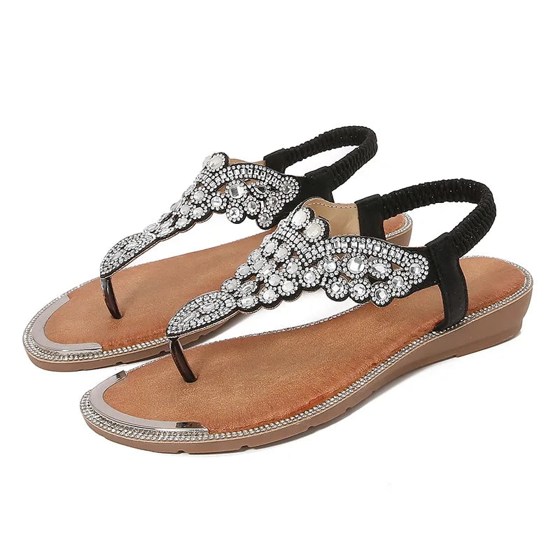 Cyflymder  Women Sandals Summer Fashion Platform Wedges Comfortable Elastic Band Non-slip Rhinestone Sandals Beach Shoes