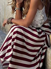 Cyflymder  Spring Summer Loose Commuting Half Skirt 2025 Vacation High Waist Party Skirt Casual Bohemian Striped Printed Women's Long Skirt