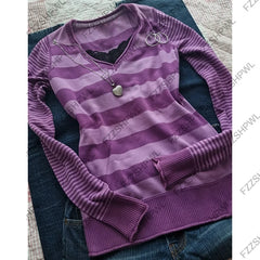 Cyflymder  Vintage vibe Stripe Women Y2k Knitted sweater Fashion Punk Women Long sleeve Top Subculture Streetwear Knitt Clothes Grunge Goth