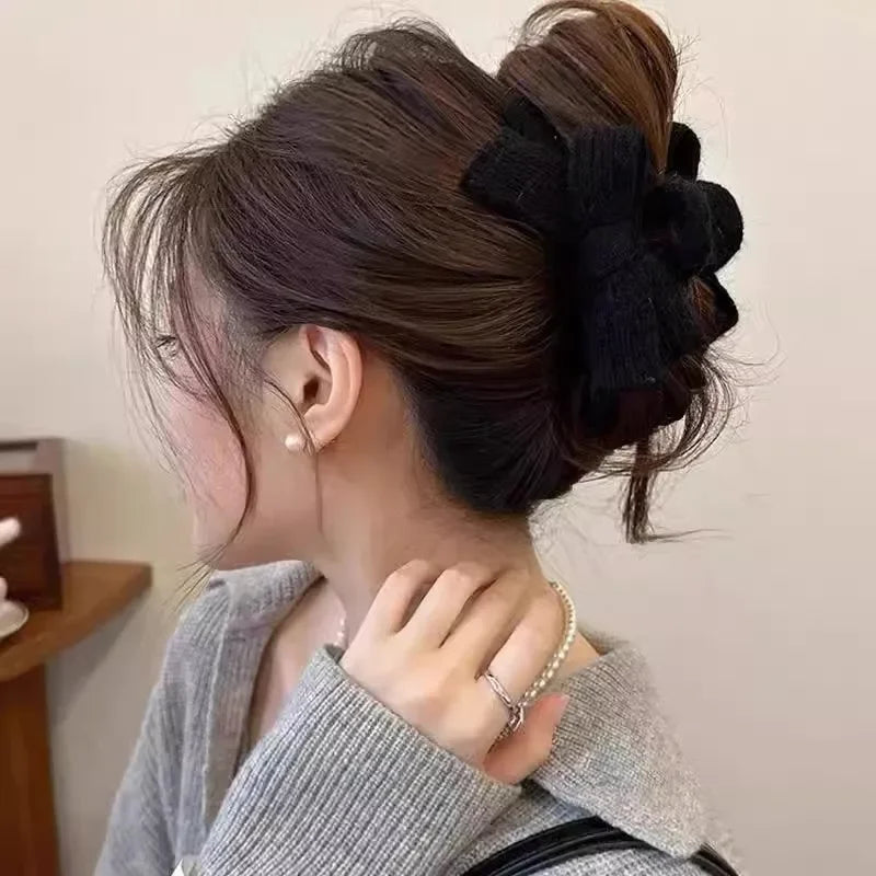 Cyflymder Autumn and Winter Plush Bow Grab Clip  Wool Claw Clip Accesorios Para El Cabello  Крабик Для Волос  Hair Accessories for Women