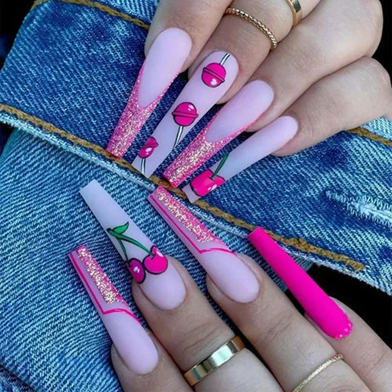 Cyflymder  24pcs/box False Nails With Design French White Black Full Cover ABS Press On Fake Nails Sets With Glue Long Artifical Nails