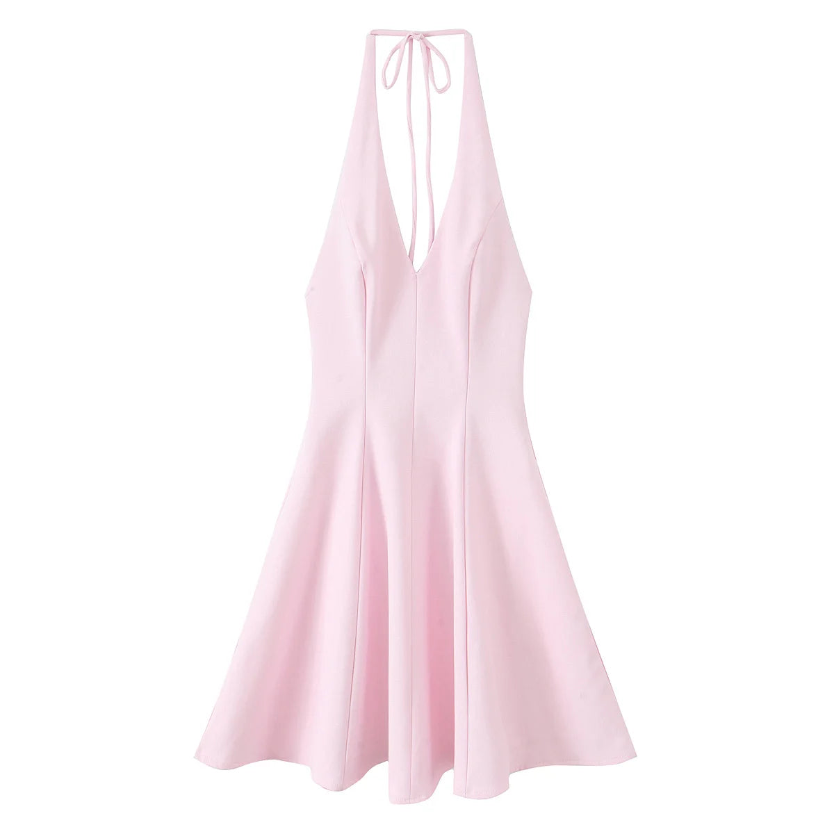 Cyflymder   Women Summer Sexy V-Neck Sleeveless Backless Party Dress New Fashion Woman Solid Rear Zipper Pleated Short Dress Mujer