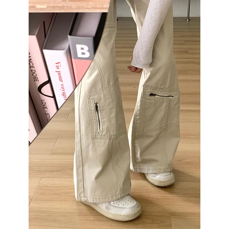 Cyflymder  American Design Loose Women's Jeans Wide Leg Pants High Waist Cargo Denim TAs Summer Thin MicroFlared Utili Dungarees
