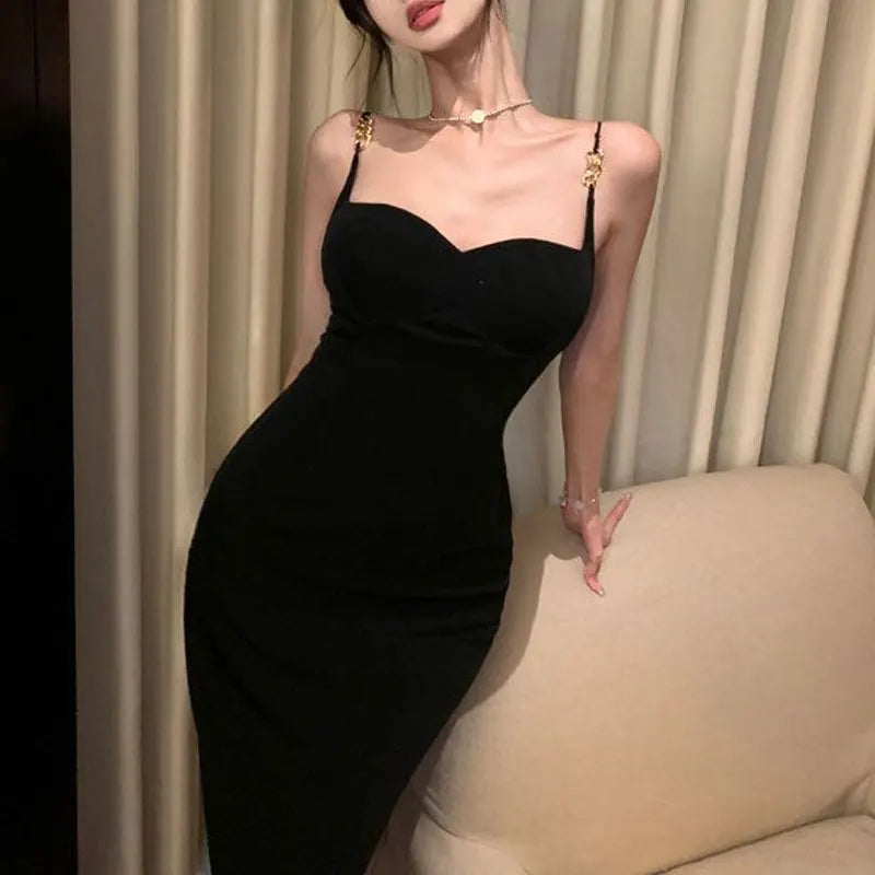 Cyflymder  Women's Clothing French Style Red Slip Long Dress Temperament Summer New Backless Solid Color Slim Fashion Split Bag Hip Dresses