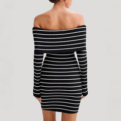 Cyflymder  Striped Knit Sweater Mini Dress Women Bandeau Backless Elegant Fashion Summer Contrast Party Dress Knitwear Mini Dress