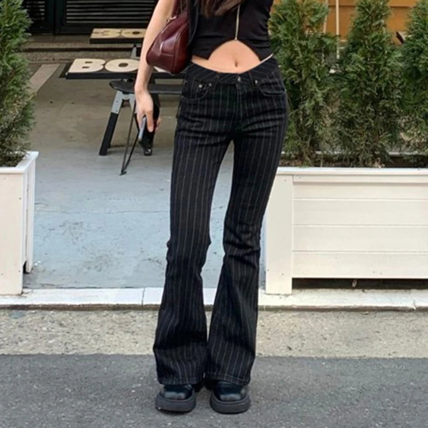 Cyflymder  Low-Waist Slimming Bla Stripe Bell Bot Jeans Women's Faionable Versatile Denim Pants Streetwear Romore Hot Girl Outfit