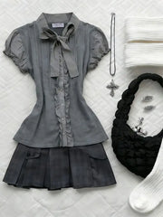Cyflymder  Preppy 2-Piece Set Dresses American Retro Goth Top+Skirt Y2k 2000s Japanese Harajuku Hot Girl Women's Dress Fashion Grunge Chic