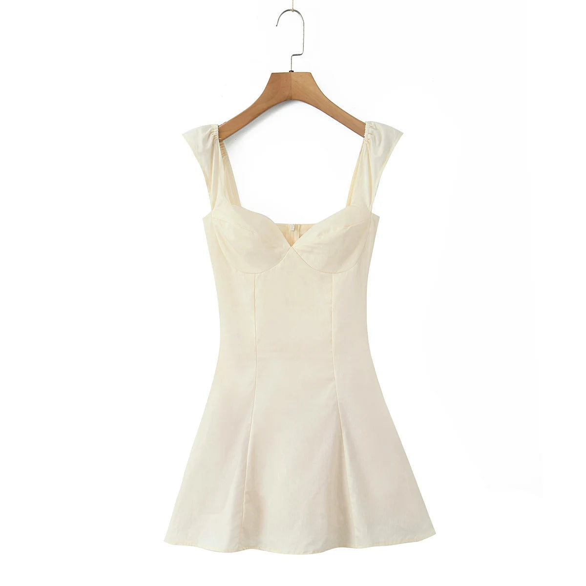Cyflymder  Elegant Summer Beige Mini Dresses Women Sexy Strappy Cotton Ruffle Sleeveless Vocation Party Ladies Dress Vestidos New