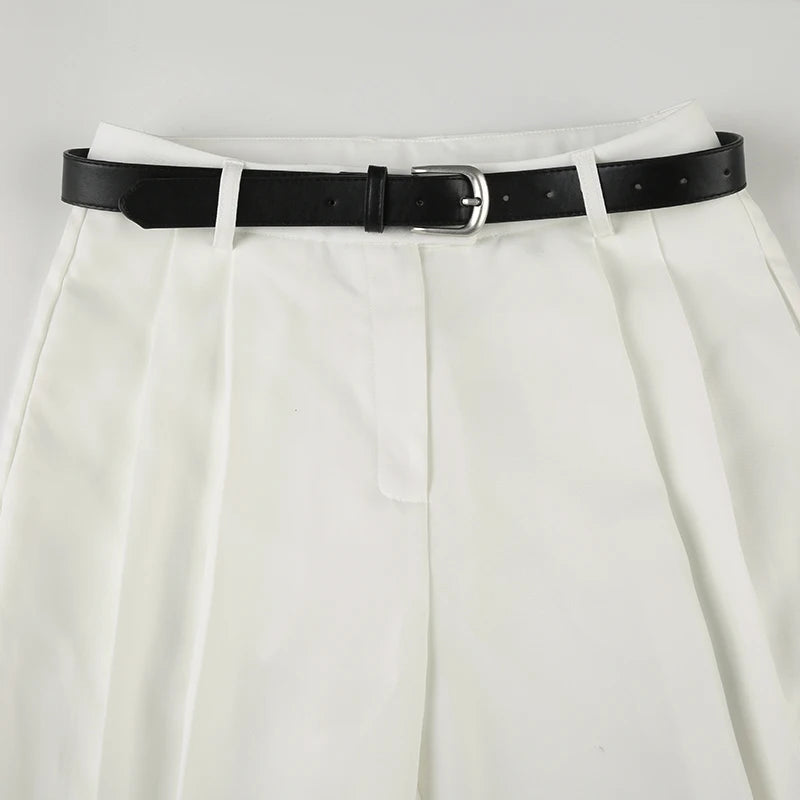 Cyflymder  Casual White Loose Suit Pants with Belt Women Summer Street Style Baggy Straight Trouser Korean Fashion All-match Capris