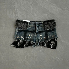 Cyflymder  Harajuku Gothic Punk Heavy Rivet Nail Hot Shorts Y2k Americn Spliced Skull Print Women Shorts Americna All Mcath Lazy Short Pant