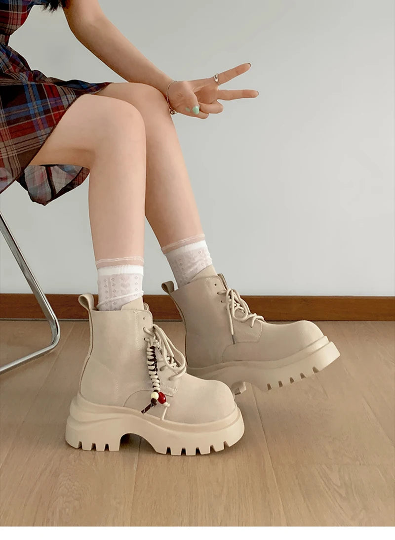 Cyflymder  British style Height Increase  Women Ankle Boots Fashion Non Slip Ladies Platform Mordern Booties