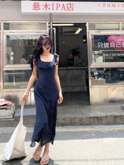 Cyflymder  Sweet Hot Girl Pure Sexy Ruffled Short-sleeved Dress Women's Summer Backless Polka Dot Mid-length Dress Fashion Female Clothes