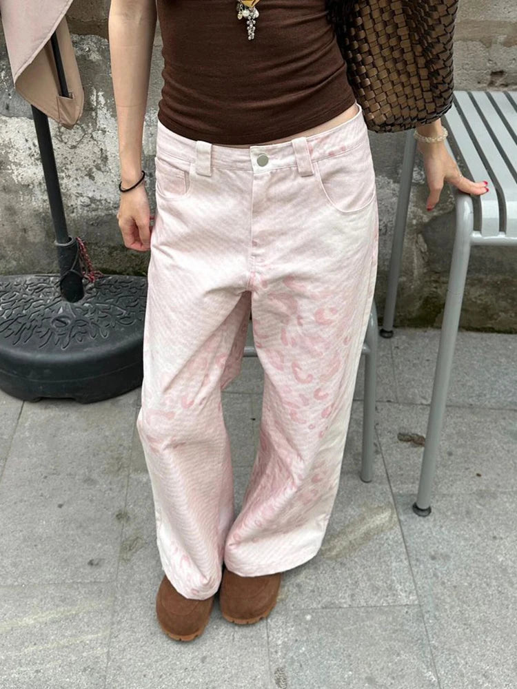 Cyflymder  Vintage Print Y2K Pink Pant Women Streetwear Loose High Waist Retro Trousers American Casual Harajuku Hip Hop Bf Pants New