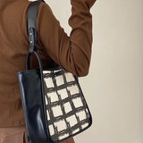 Cyflymder Fashion Plaid Design Women's Tote Bag Large Capacity Ladies Travel Shopping Shoulder Bags Pu Leather Female Top-handle Handbags