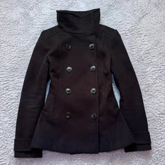 Cyflymder  New Winter Women Stand Collar Double Breasted Coat Short Peacoat Elegant Commuter Black Warm Woolen Jacket Office Lady Outerwear
