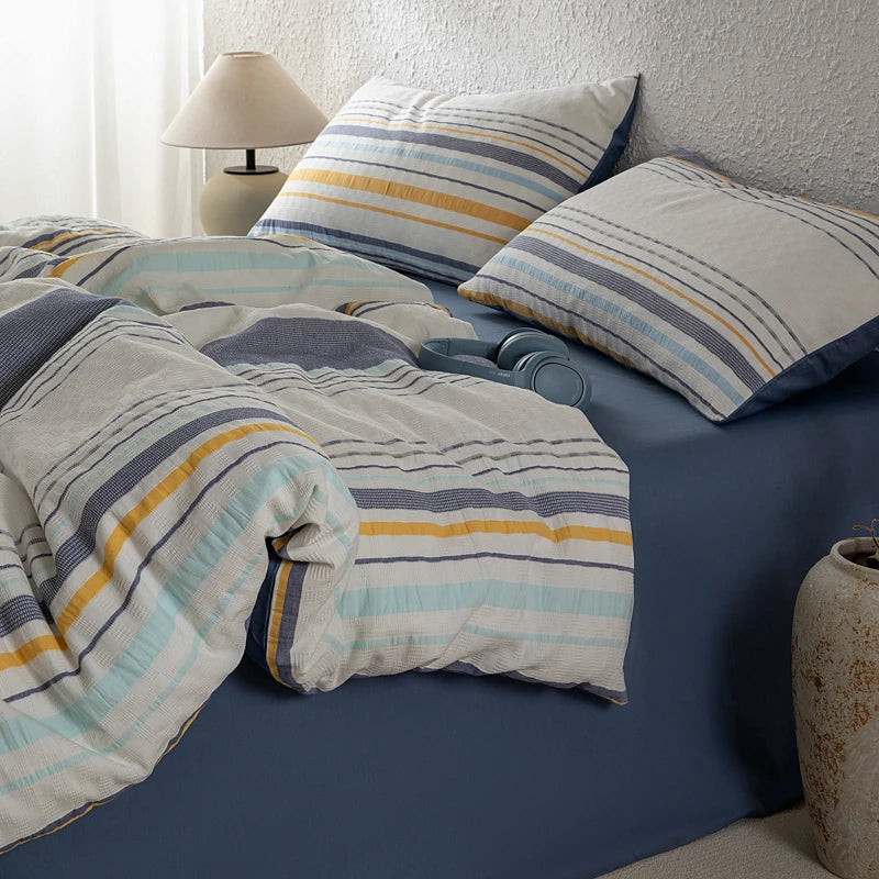 Cyflymder  Bedding Set 100% Cotton Simple Vertical stripes Duvet Cover Set  Double Queen King Size Nordic Quilt Cover Bed Sheet Pillowcases
