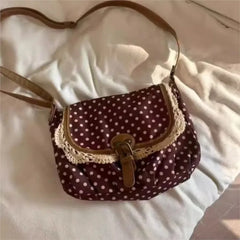 Cyflymder  Cute Dot Lace Underarm Bag Women New Vintage Canvas Handbag Harajuku Aesthetic Japanese Style Sweet Brown Shoulder Bags Ladies